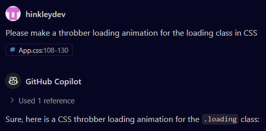 Me asking copilot to make a throbber animation