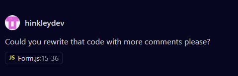 me asking co-pilot to rewrite the code with more comments