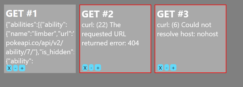 Some info cards displaying HTTP responses