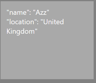 A JSON display showing name and location