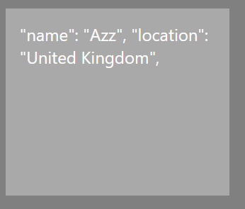 a messy JSON display that says a name and location